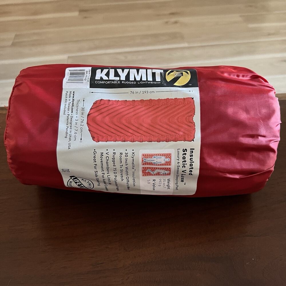 Klymit Insulated Static V Luxe Inflatable Sleeping Pad 30” Backpack Camping